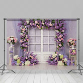Aperturee Aperturee Romantic Floral Window Photography Backdrop Purple Lilac and Pink Rose Garland Spring Garden Wedding Photo Prop